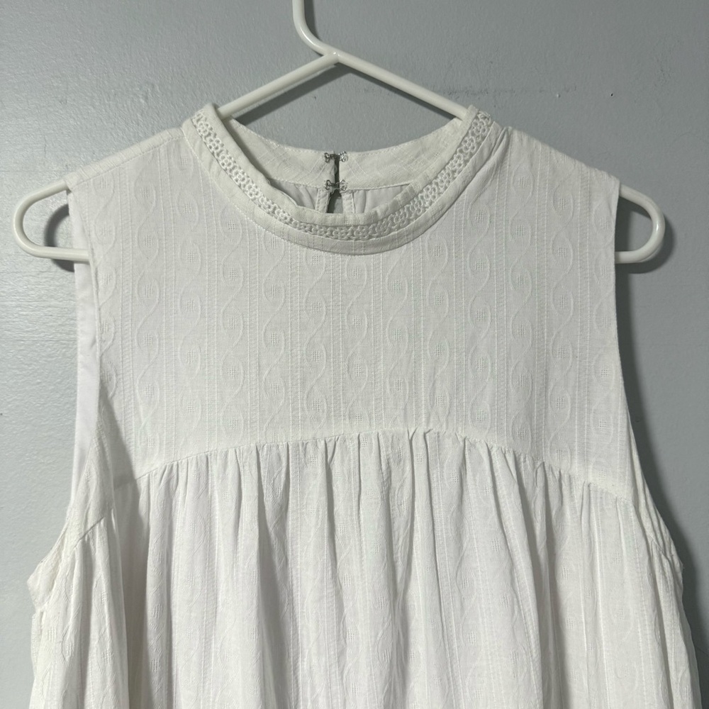 English Factory Womens Dress White 100% Cotton Textured Beachy Boho Shift Midi L - Picture 2 of 12